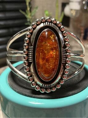 Sterling Silver Amber Cuff Bracelet